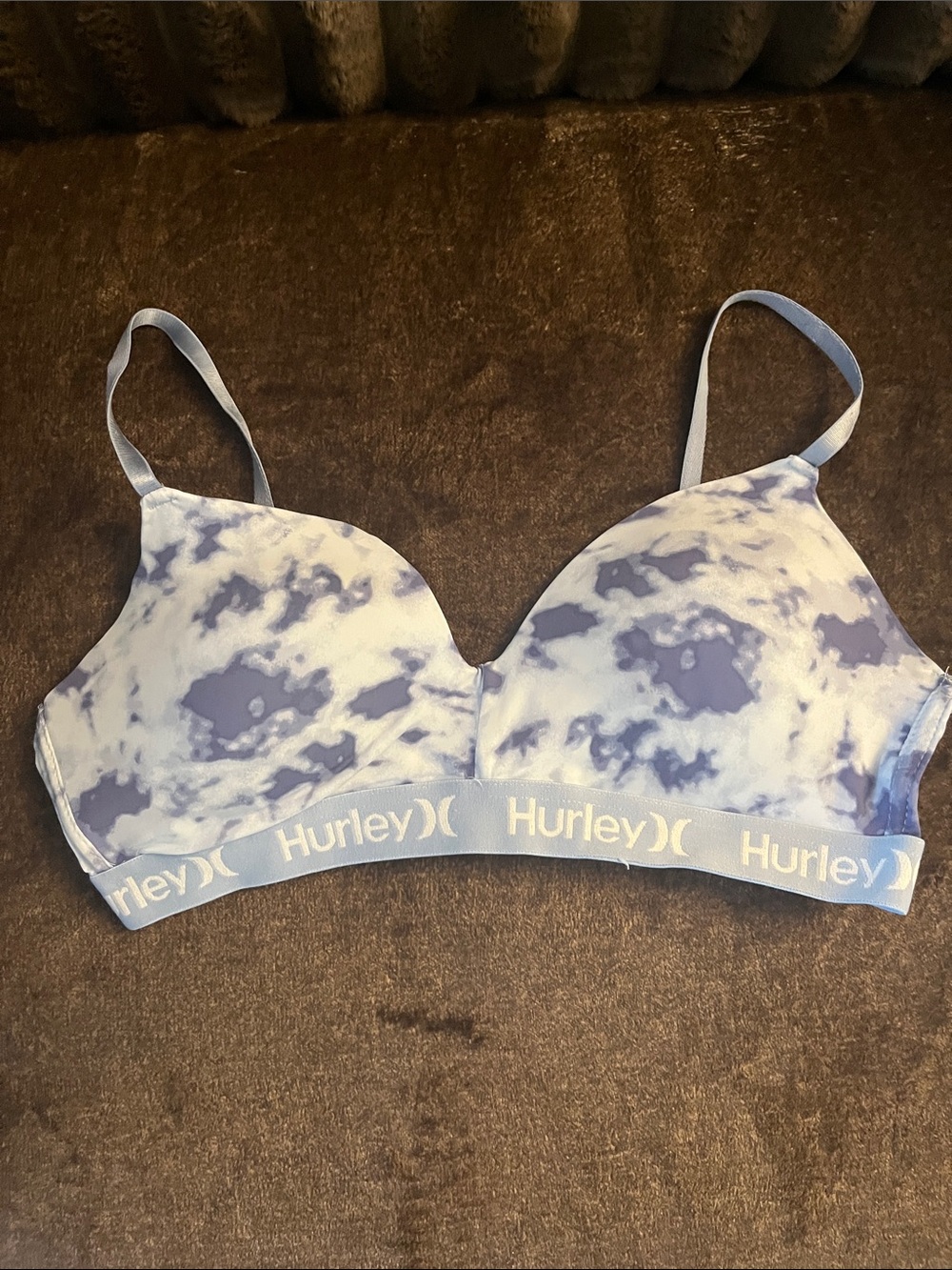 Hurley Light Blue and White Tie-Dye Wireless Bra